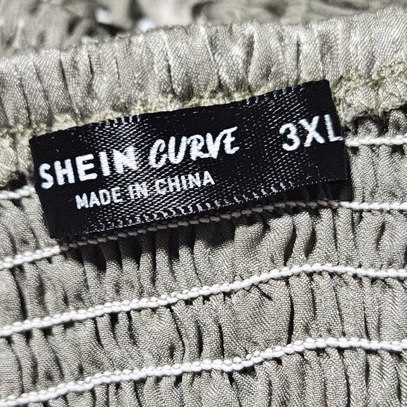 Shein Curve Olive Green Crop Top Womens Size 3XL Ruched Lace-Up Ruffled Tank Top - Picture 5 of 5